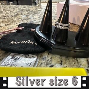 Pandora Silver Ring with Sparkling Accents